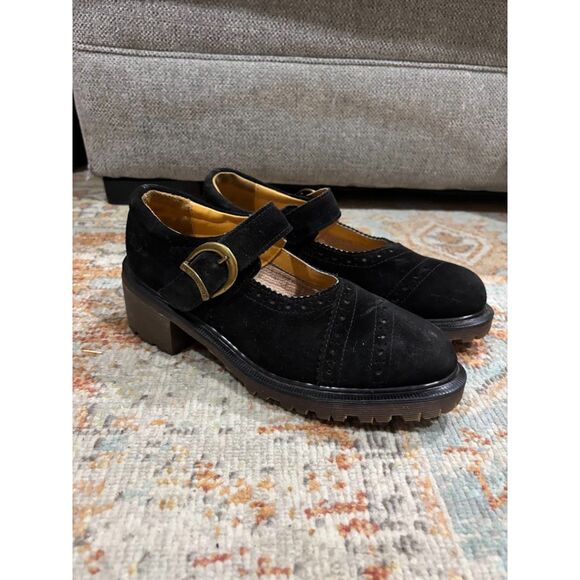 Dr Martens Made in England Brogue VTG 90s Mary Jane Shoe Suede Leather UK 5 US 7 - Picture 2 of 7